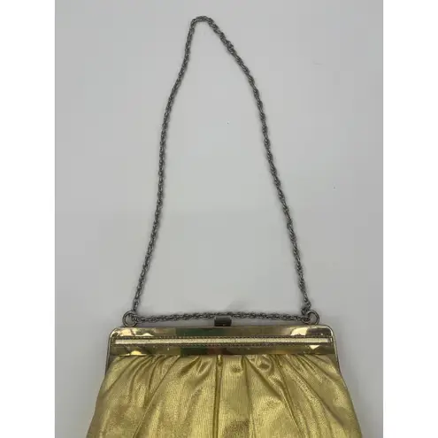 Vintage Harry Levine Gold Lamé Evening Bag HL USA Metallic Purse 60s Disco Glam