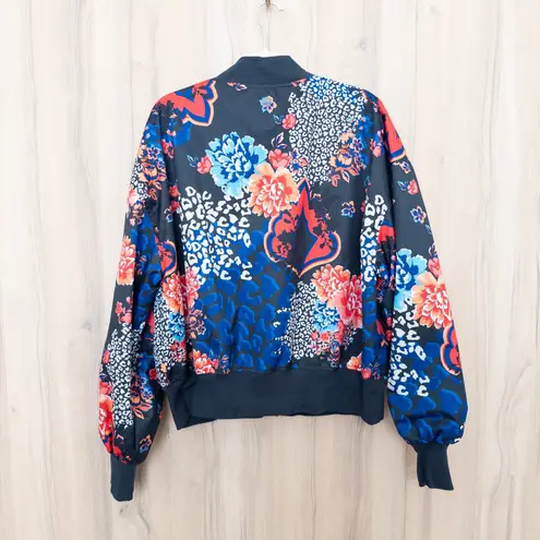 Body & Sol Womens Floral Bomber Jacket Size XL Multicolor Boho Maximalist Artsy Black