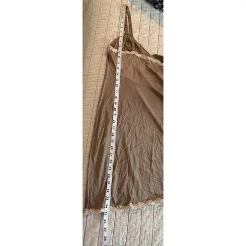 Vintage Satin Slip Dress Brown 60s 70s Lace Bust~32” Length~35” Pin
