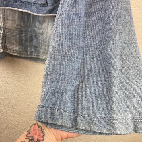 Anthropologie  Cloth & Stone 2 fer Chambray Plaid Faux Layered Hoodie A103