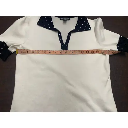 Vintage Polka Dot Collar Knit Polo White Black Petite Med Retro Rockabilly Prep Size undefined