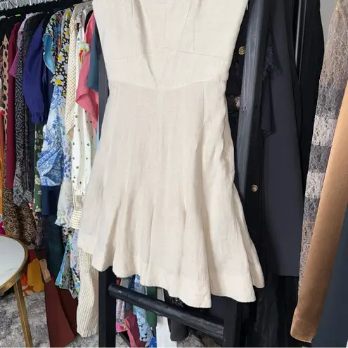 Club Monaco Linen Fluted Hem Mini Dress Beige Neutral