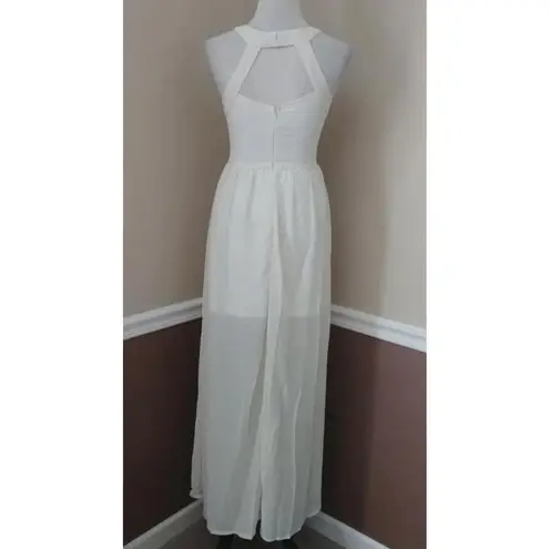 Marineblu NEW Modcloth Cream Chiffon Flowy Beaded w Gold Embroidery Maxi Dress S