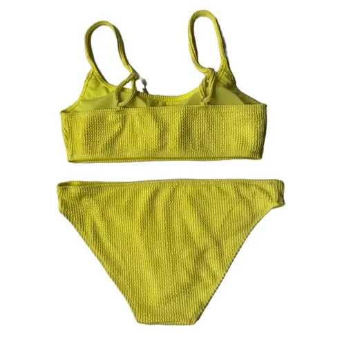 Cabana Del Sol Neon Yellow Ribbed Scoop Neck Bikini Top and Bottom Set L NWOT