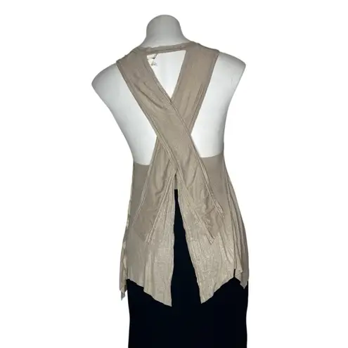 Saltwater Luxe Tank Top Beige Ribbed Knit Crossover Open Back Size XS NEW NWT