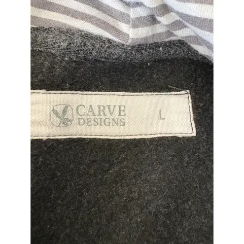 Carve Designs Gray Hooded Fleece Jacket Coat Open Front Pockets Womens