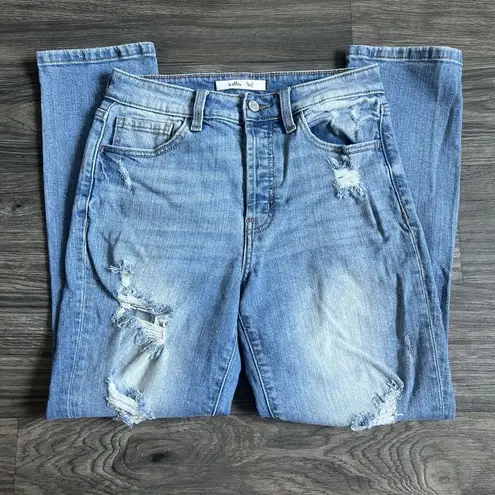 Willow + Root  Buckle High‎ Rise Distressed Mom Jeans Blue Denim Size 27