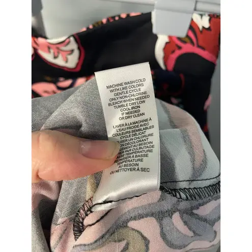 T Tahari Womens Floral Print Midi Skirt Elastic Waist Pink Black XS