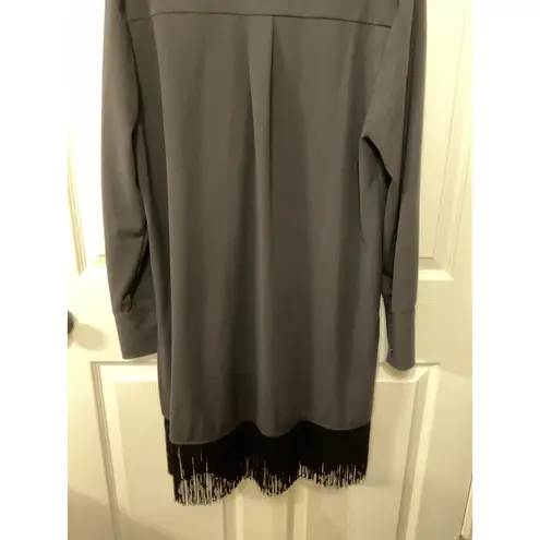 H by Halston Women's Black Fringe Button Down Tunic, L