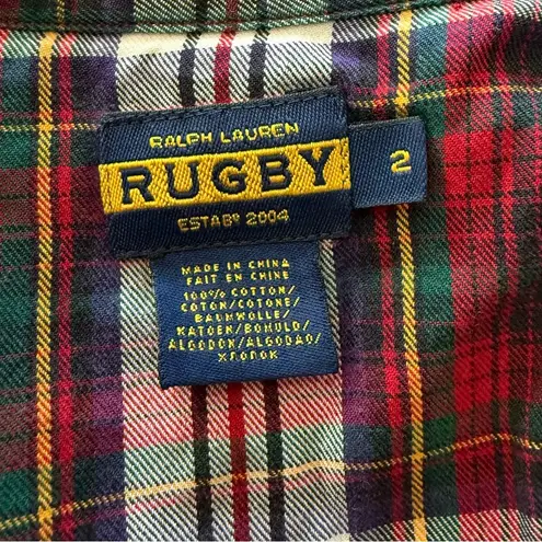 Ralph Lauren Rugby Western Plaid Button Down Size 2 Pearl Snap Buttons Red