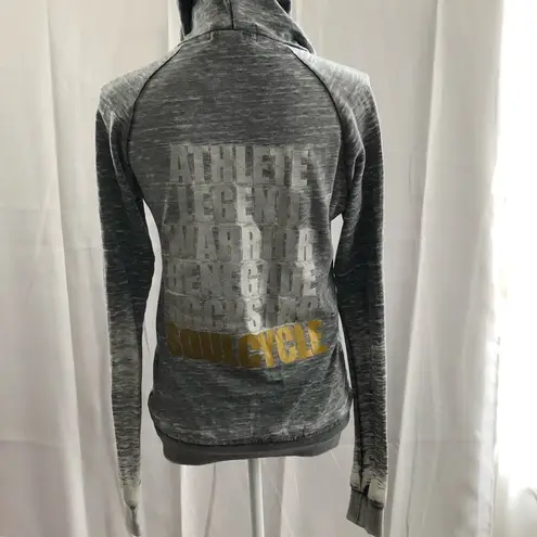 SoulCycle  zip up hoodie silver and gold print sz S