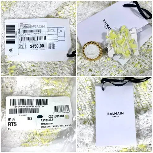 Balmain Yellow and White Tweed Cardigan 42 FR 10 US DF1KL106KG71