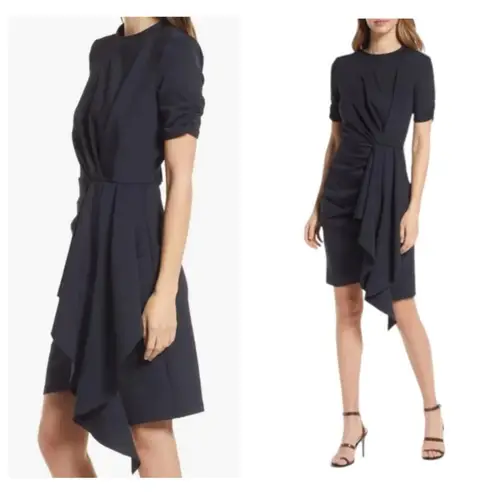 Rachel Parcell Black Draped Interlock Minidress Size Large NWT Cocktail Stretch