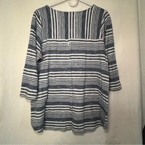 Rose + Olive Blue and White Striped 3/4 Sleeve Plus Size Tee Size 1X Oversized