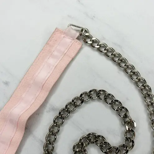 New York & Company Pink Flower Chain Link Belt Silver Tone Large/XL (L/XL) ✨