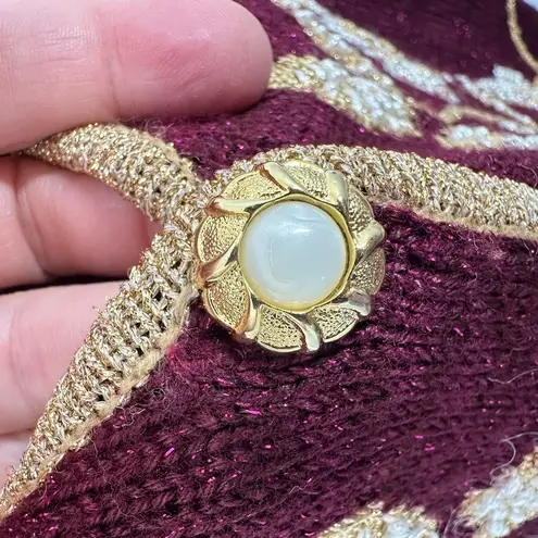 Jaclyn Smith Vintage Burgundy Metallic Floral Button Vest Size Medium Festive