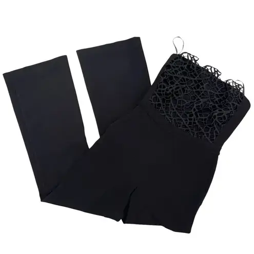 Rebecca Vallance Sophia Crepe 3D Lace Trim Strapless Jumpsuit Straight Leg Black Size 6