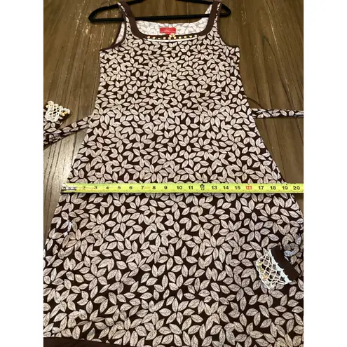 Oscar de la Renta brown & cream floral leaf beaded hem detail sleeveless dress M