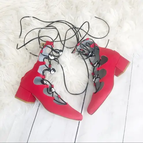 Chiara Ferragni Women's Red Satin Lace Up Hidden Back Zip Heels Size 36