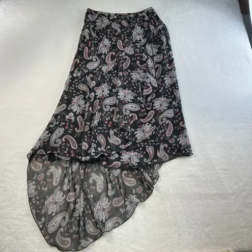 Vintage 90s Sz 8 Midi Skirt Asymmetric Sheer Cottagecore Floral Ruffle Fairycore Black