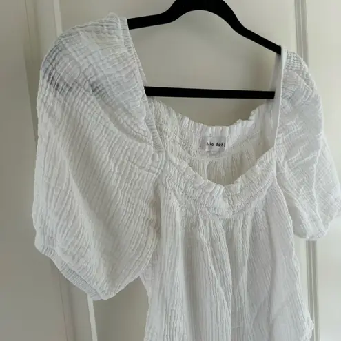 Bella Dahl White Smocked Puff Sleeve Top | L