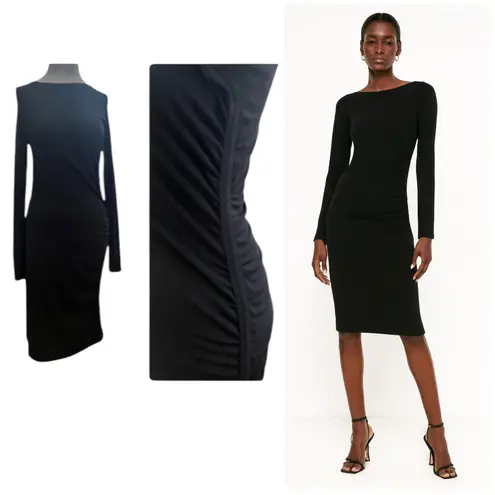 YSL Vintage Yves Saint Laurent Rive Gauche Black Bodycon Side Ruched Dress US 8