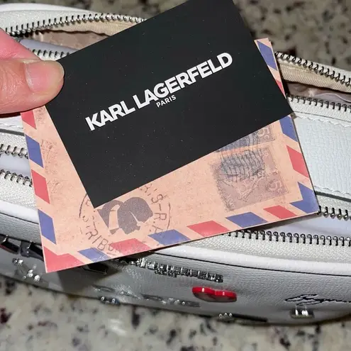 Karl Lagerfeld Maybelle Crossbody Bag Double Zip White With Pins Pouch NWT $228