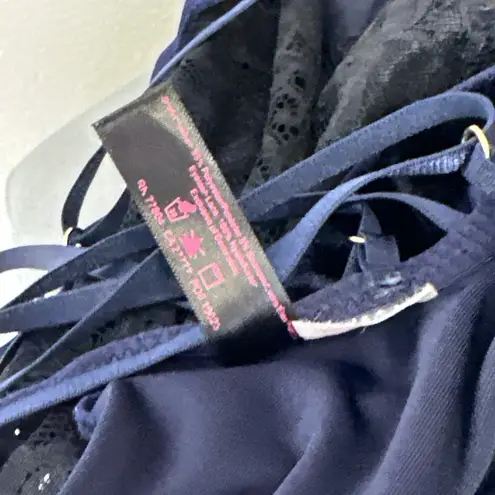 Dreamgirl Stretch Velvet Eyelash Slip Dark Blue Black Lace Chemise XL Garters