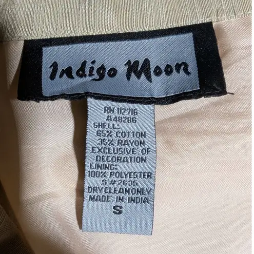 Vtg Y2K Indigo Moon Beige Floral Embroidered Embellished Blazer Jacket Sz S Tan