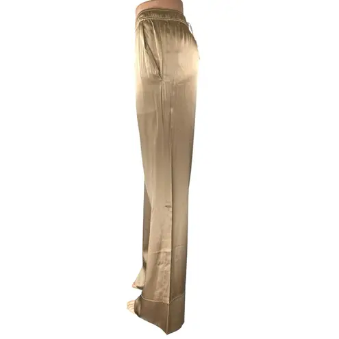 NEW SER.O.YA Tan Beige Silk Satin High Waisted Wide Leg Trousers Pants Size L Size L