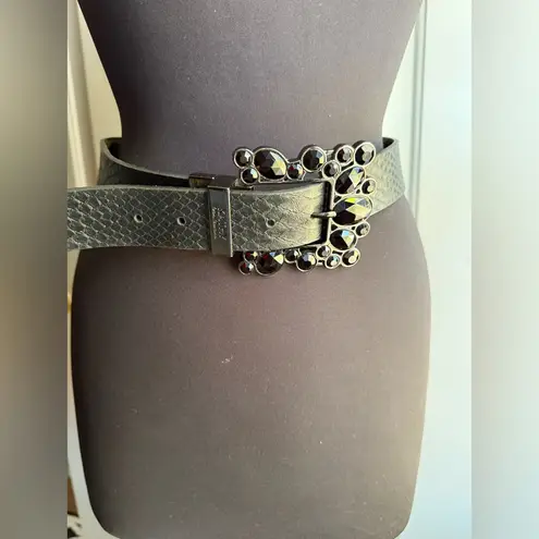 Kathy Van Zeeland Y2K reversible leopard snakeskin rhinestone belt, size large