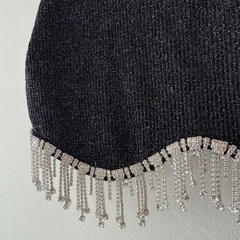 ZARA  Black Shimmery Sparkle Crop Top With Rhinestone Disco Tassel Fringe