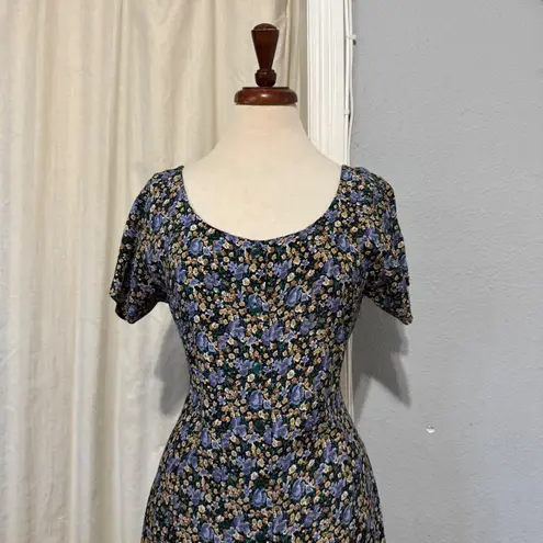 Erika Vintage 90s Floral Print Maxi Dress Short Sleeve Scoop Neck Women Boho S