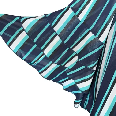 Speed Limit Blouse Womens 3X Blue Teal White Stripe Ruffles Sleeve Sheer NWT