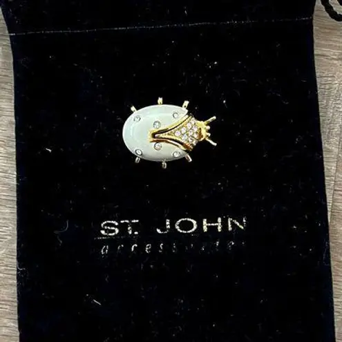 St. John Vintage  Gilt & Enamel Ladybug Brooch 1980s white