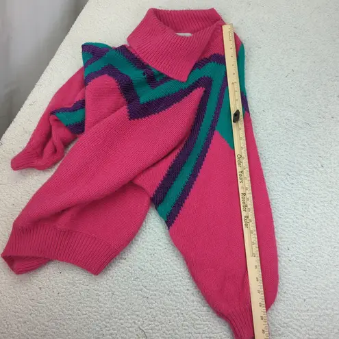 Vintage Samuel Jason Pink Zig Zag Knit Sweater Dress Womens XL 42 Retro 80s Size 0