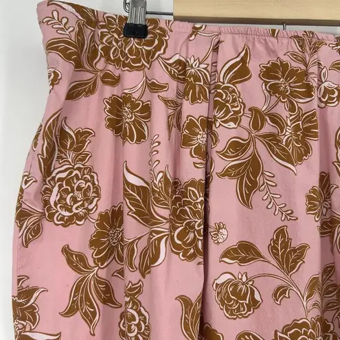 Lane Bryant  Pink Brown Floral Midi Skirt Pull On Poplin Lined Pleated Size 22