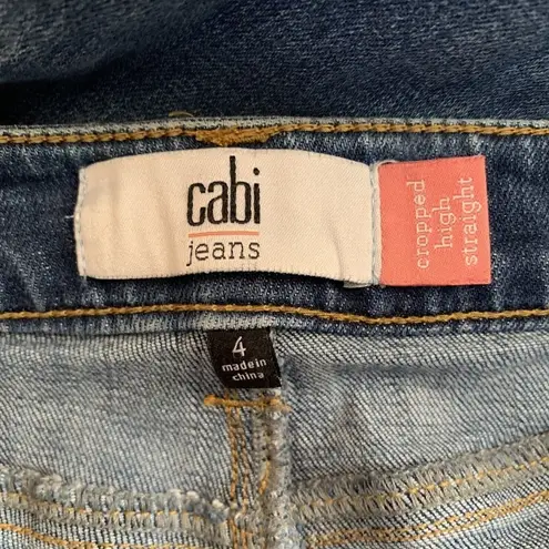 CAbi  #5495 Size 4 Blue Cropped High Straight Raw Hem Distressed Denim Jeans