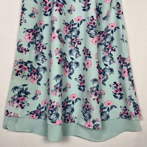 Pink Rose Floral Sleeveless Shift Dress Blue Pink Medium Chiffon Tiered Mini Sundress