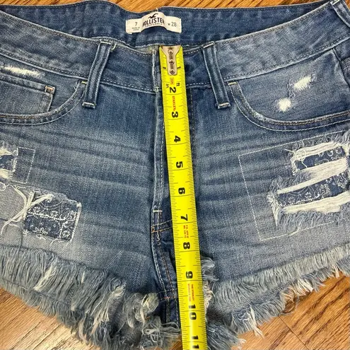 Hollister  Bandana Patchwork Fringe Hem Button Fly Denim Booty Shorts Size 28