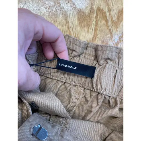 VERO MODA Vera Moda Chino Shorts Women Medium Brown Denim Belted Slash Pockets Hipster B67