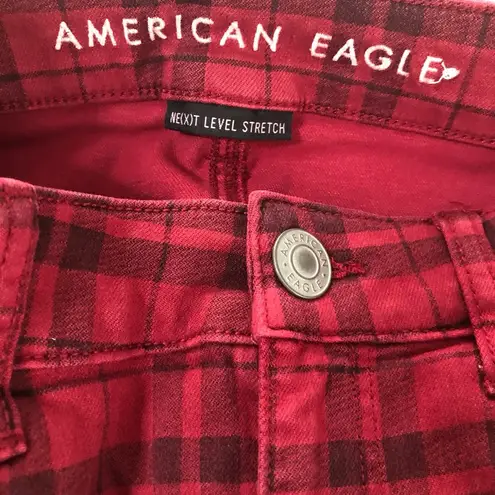 American Eagle  Next level stretch red checkered hi rise jeggings xshort womens 4