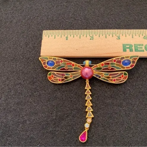 Joan Rivers Plique a Jour Articulated Dragonfly enamel & rhinestone brooch Pink