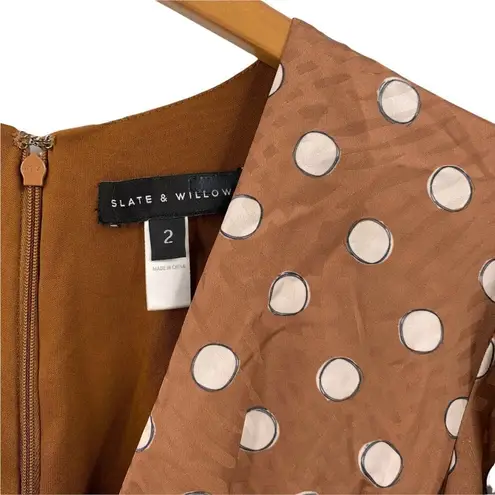 Slate + Willow Brown/White Sketched Dot Short Sleeve Jumpsuit Size 2