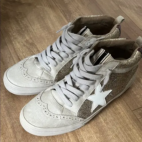 ShuShop Paulina Glitter Gold White Star Hi Top Sneakers Size 10 Tan