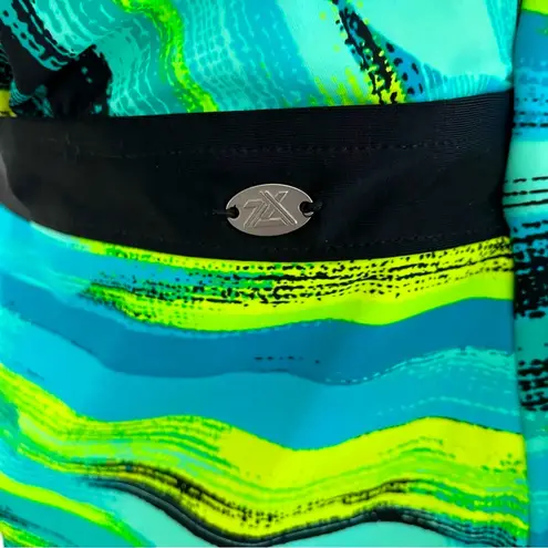 ZeroXposur Striped Neon Shades of Blue and Yellow Peasant Tankini Top NWT 0X