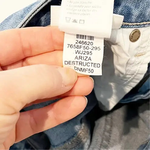 Paige  Rory Mid Rise Cropped Flare Leg Ripped Knee Distressed Jeans Blue 25