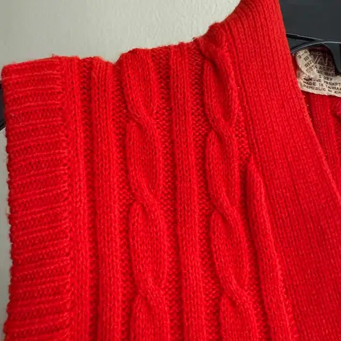 Vintage Red Cable Knit Sweater Vest Medium Button Front Pockets Fall Retro - Image 10