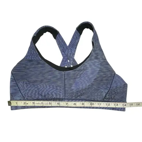 Lululemon Womens Stash N’ Run Sports Bra Size 10 Blue Black Multi Stripe