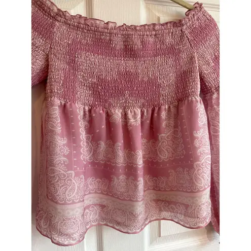 Intermix Silk Penelope Paisley Off-The-Shoulder smocked long sleeve Top small